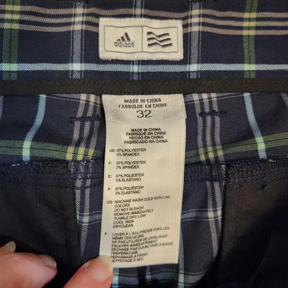 ADIDAS Navy Plaid Golf Shorts, Size 32
